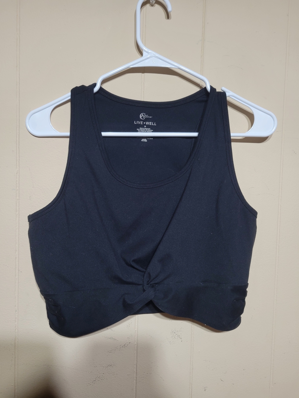 Active Live Well Black Twist-Front Crop Tank Top Women's Medium